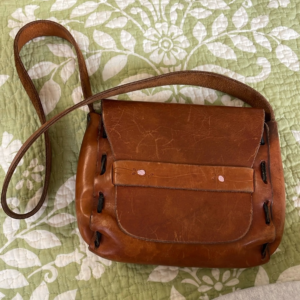 Western leather fold top handbag